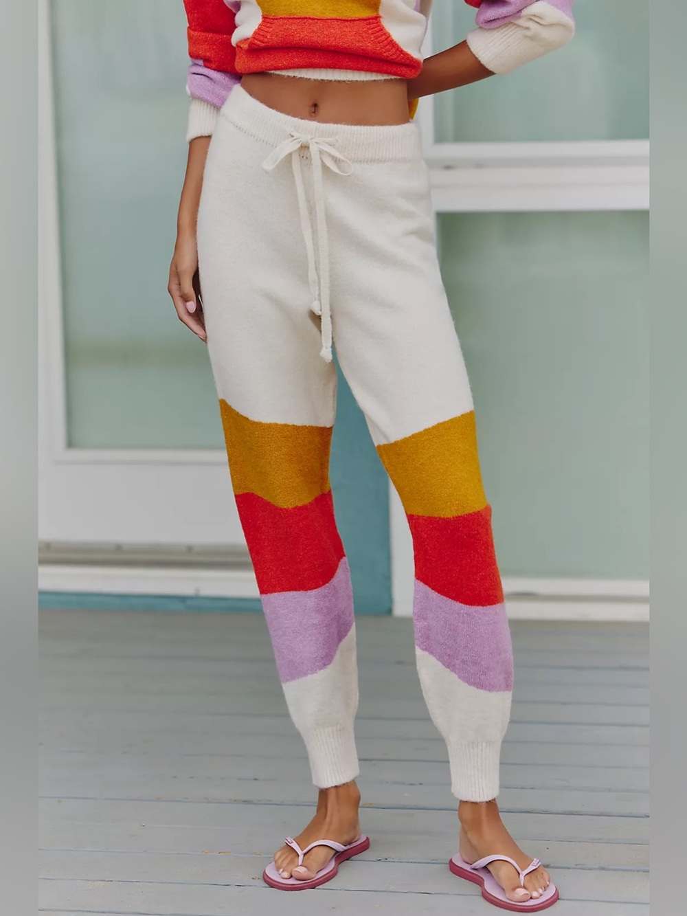 Anthropologie Daily Practice Huddle Up Colorblock Joggers Cozy Knit Size Medium